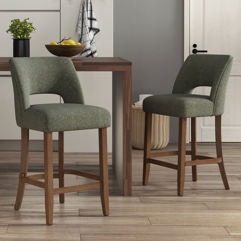 Tabouret de comptoir rembourré en bois massif, 4, Vert