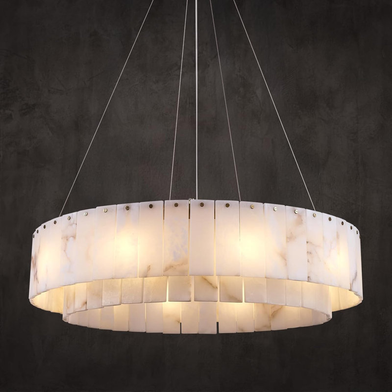  Kipley Modern Drum Alabaster Round Gold Chandelier(Bulbs Included)