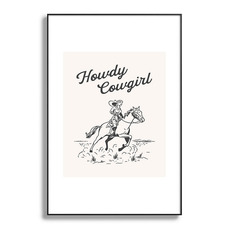 Howdy Cowgirl Black, encadré sur papier, Noir, H 36 po x l 24 po