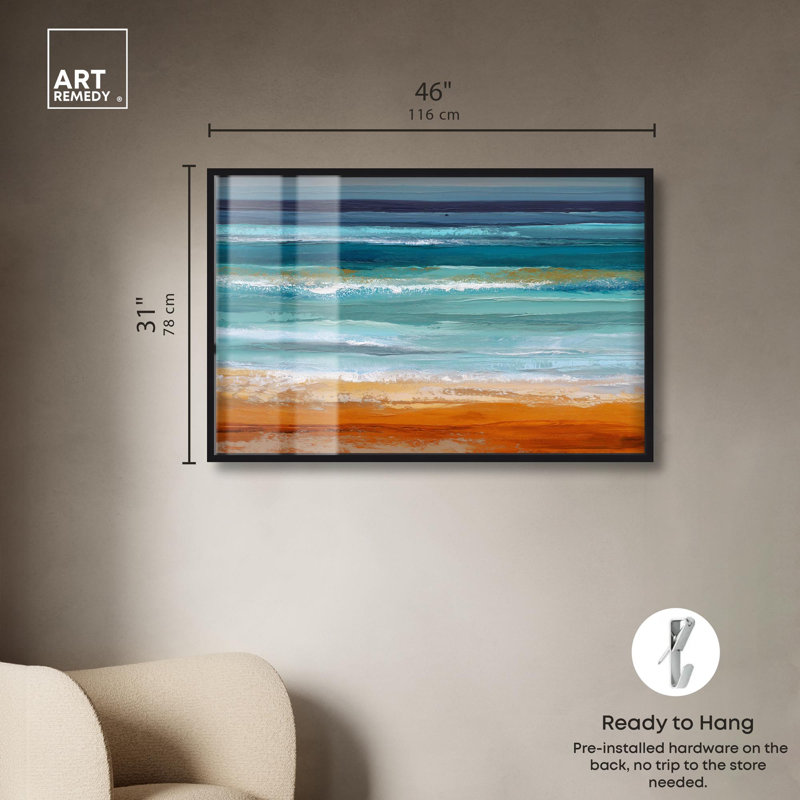 «Rhyth of the Waves I Coastal Art Shadowbox» par Art Remedy, 31" H x 46" W, Noir