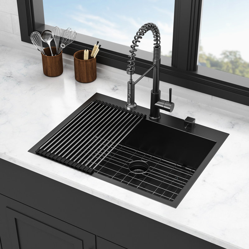 Stainless Steel Drop In Sink 28X22 - Gunmetal Black 16 Gauge Single Bowl Easy To Clean And Maintain No Kitchen Deep Prevents Grease Grime Wipe