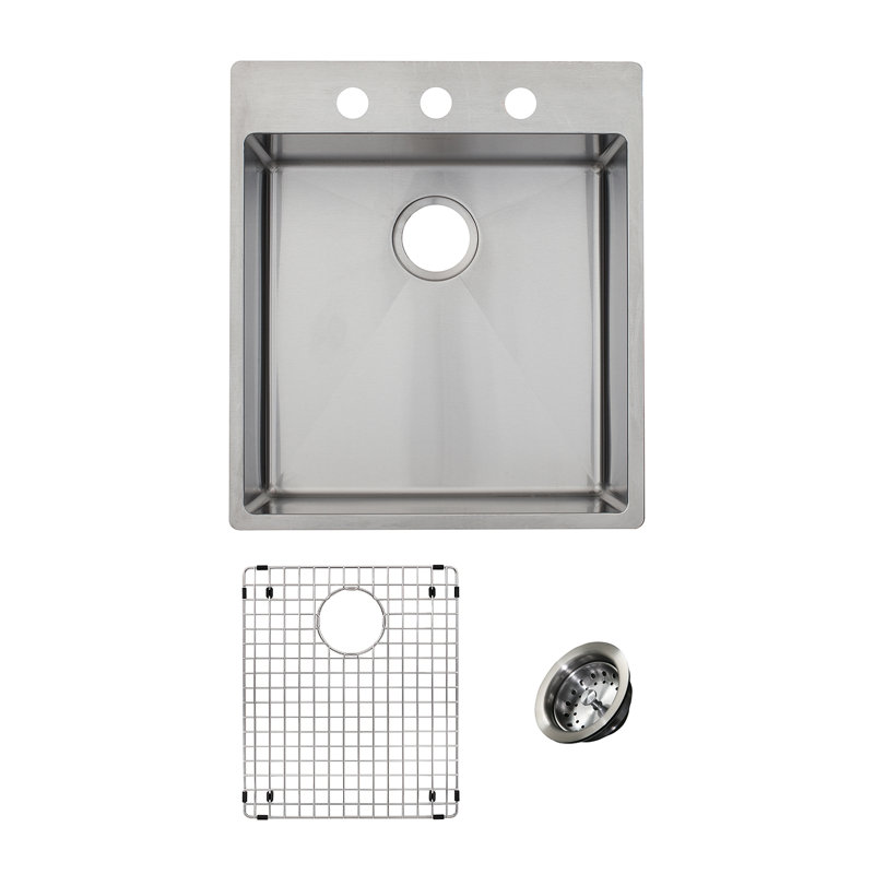 Évier de cuisine à double fixation l 23" x l 20" avec filtre panier en acier inoxydable Vector