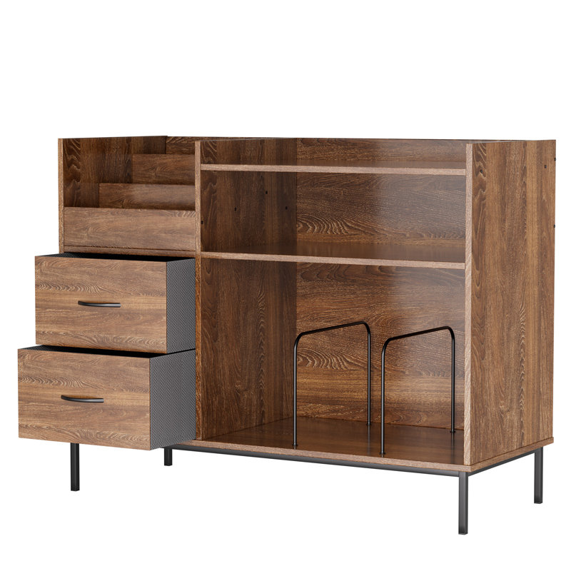Support pour tourne-disque avec tablettes réglables, Brun
