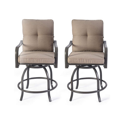 Kozyard Isabella Outdoor Swivel Bar Chairs, Counter Height Patio Bar Stools Set of 2 with Cushioned Seats, All-Weather Metal Bistro Chairs for Backyard Dining Beige with Cushion