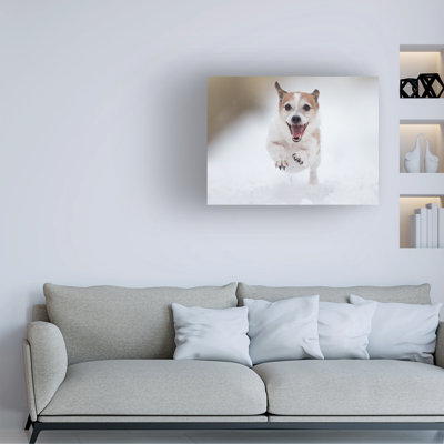 Art mural sur toile tendue - Thomas Jensen, "jouant dans la neige 1", art mural pour salon, chambre à coucher ou bureau - 14 x 19