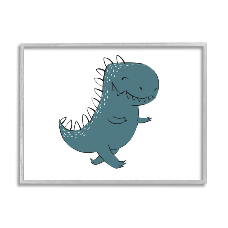 «Sourire, dinosaure bleu, joyeux debout, reptile sur toile tendue pour enfants» par Ziwei Li, H 14 po x l 11 po x P 1,5 po