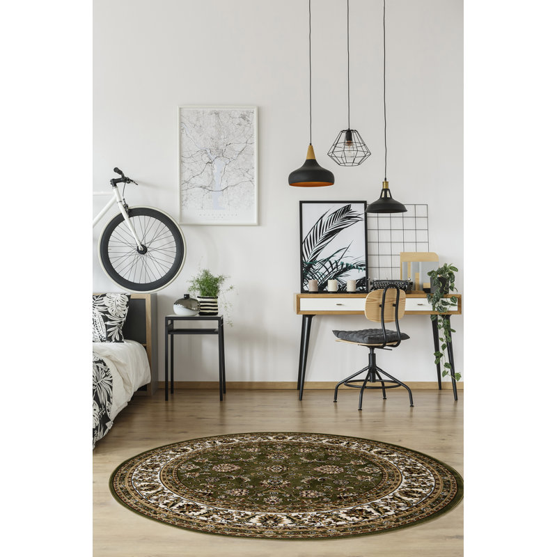 Tapis oriental vert Leatri, Rond 5 pi 3 po