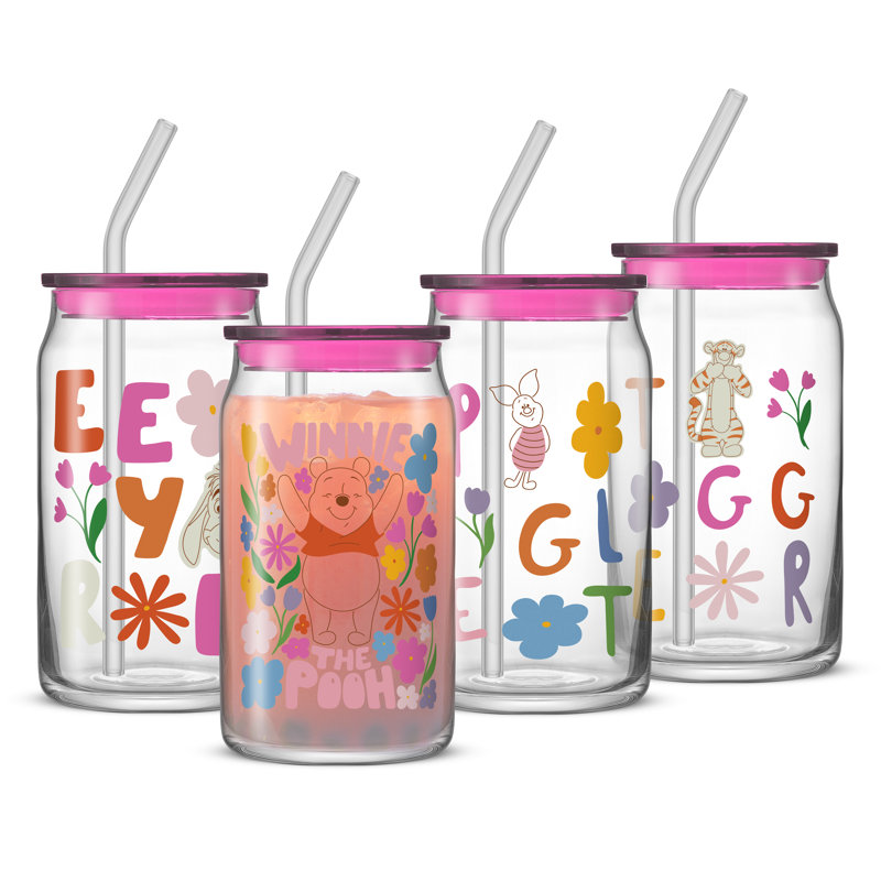 Ensemble de 4 gobelets Pooh & Friends avec couvercles et pailles (16 oz)