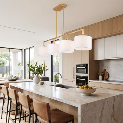Suspension moderne linéaire à 4 lumières de 130 cm (51 po) avec abat-jour cylindrique blanc pour îlot de cuisine, salle à manger ou salon