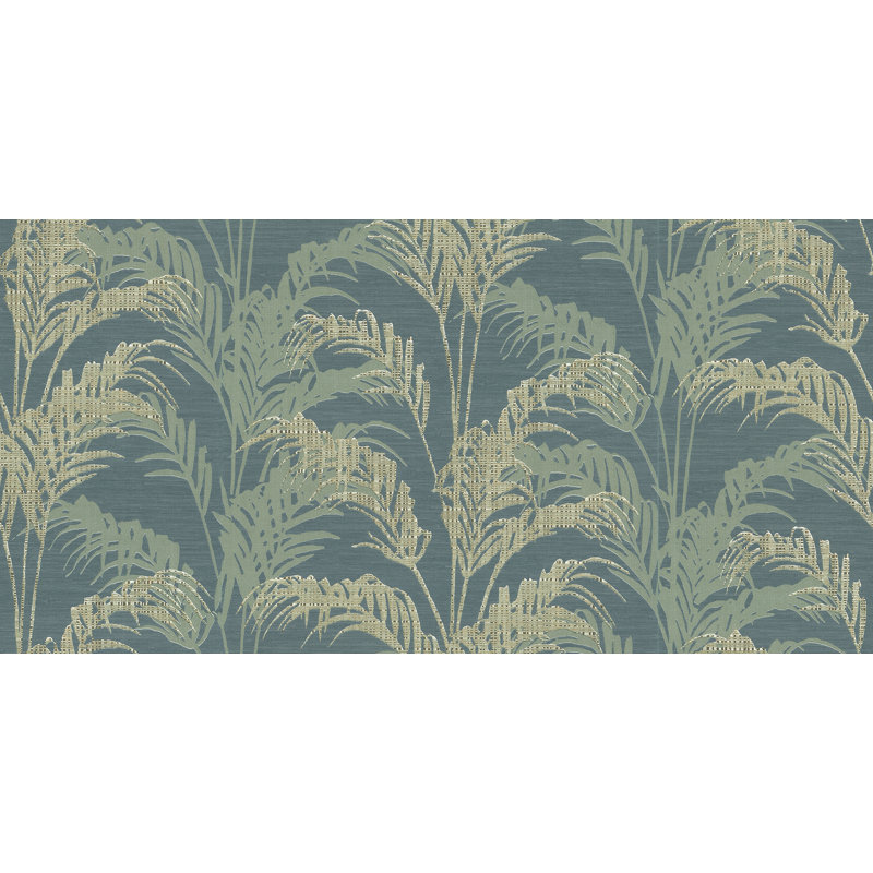 Papier peint palmier bleu sarcelle Rattan, Vert