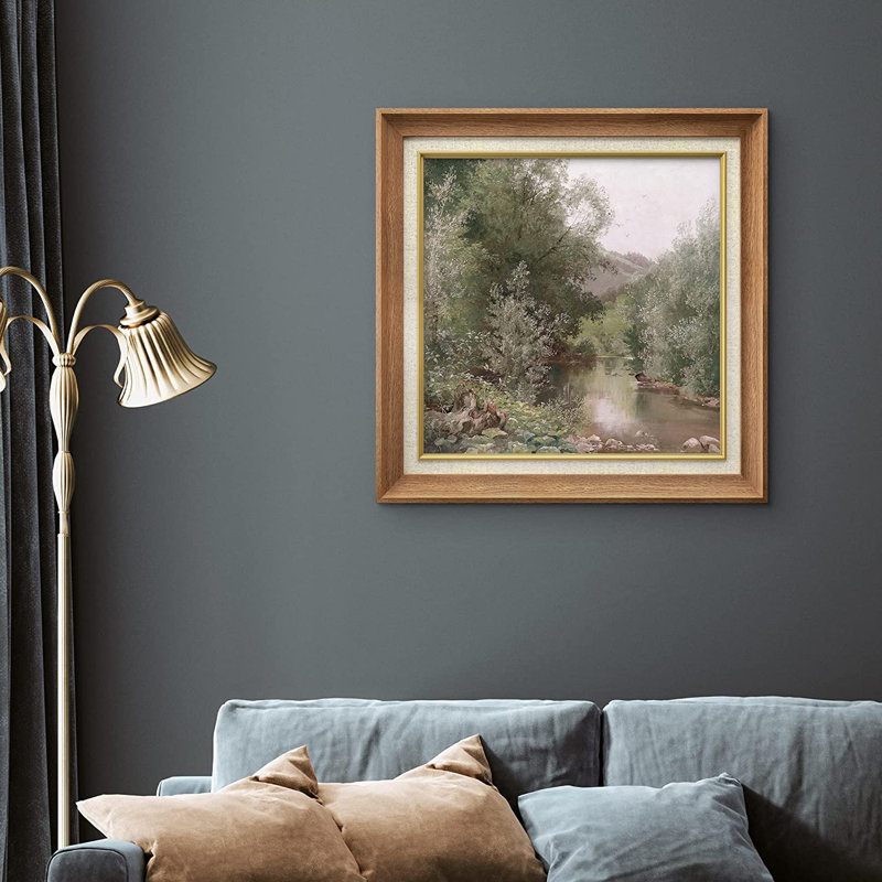 «Green Spring Summer Forest Tree River», peinture sur toile encadrée, Naturel