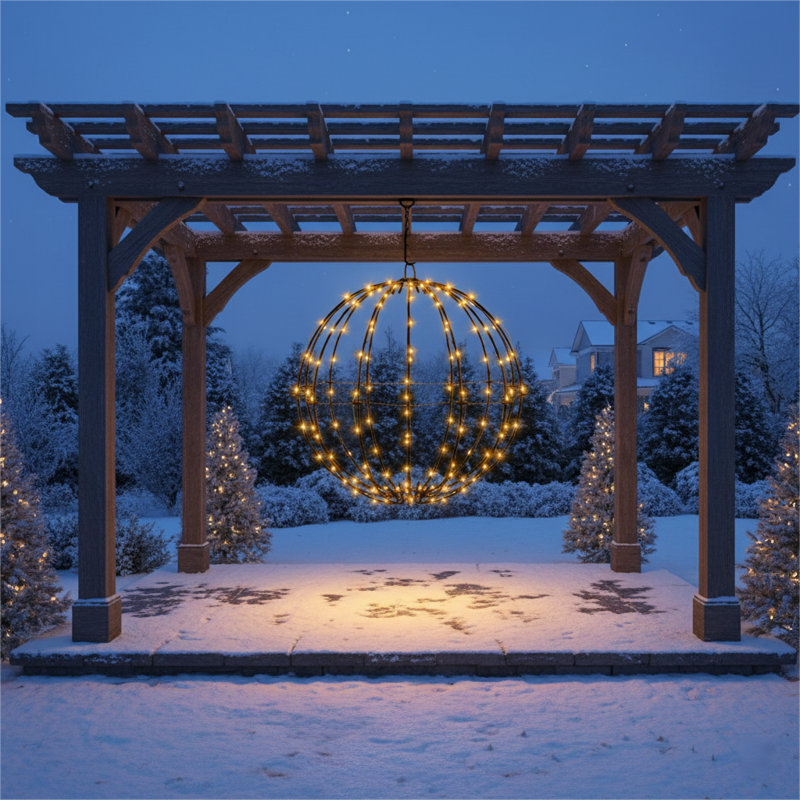 140 Led Christmas Ball Lights, Hanging Sphere, 8 Modes, Battery Operated, Waterproof Outdoor Decor, 12" H x 12" W x 1" D