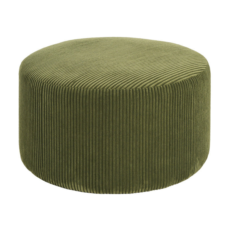 Repose-pieds rembourré rond, Vert olive, Velours côtelé