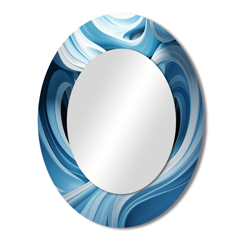Sarolta Op Art Blue Focus II - miroir mural décoratif Op Art, 43 po x 33 po, Ovale