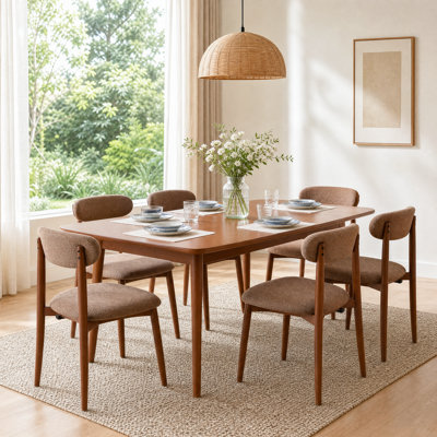 Modern 6-Piece Upholstered Dining Chair Set with Curved Back and Solid wood Frame