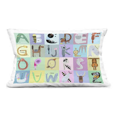 Whimsical Animal Alphabet Decorative Printed Throw Pillow design by Carla Daly