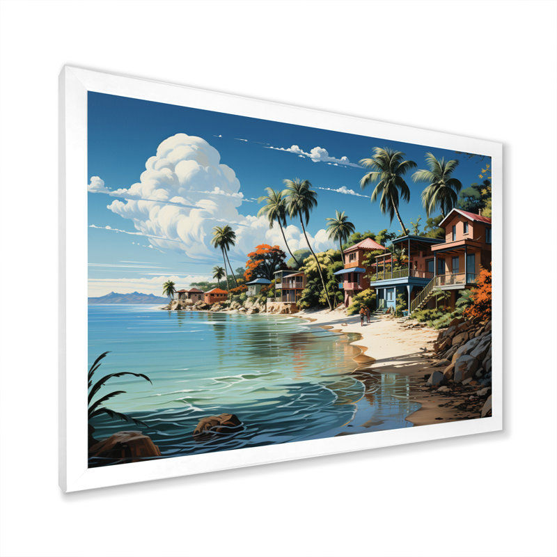 Beach Tropical Vibes - Coastal Beach, art mural encadré, H 34 po x l 44 po x P 1,5 po, Cadre simple blanc