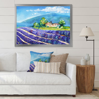 Beaux champs de lavande en fleurs avec maison - peinture sur toile