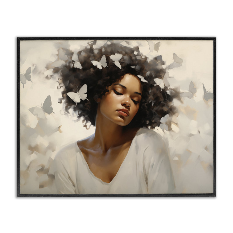 Femme avec papillons blancs, estampe numérique, conception par Arlington Prints, H 11 po x l 14 po