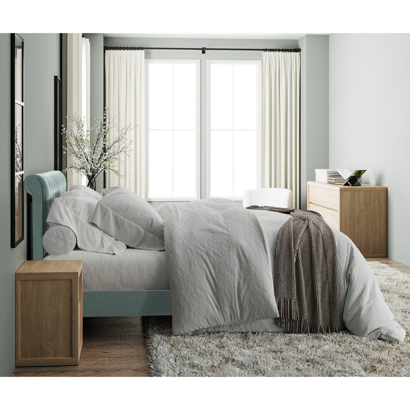 Lit plateforme tapissier Eldredge, Grand, Bleu