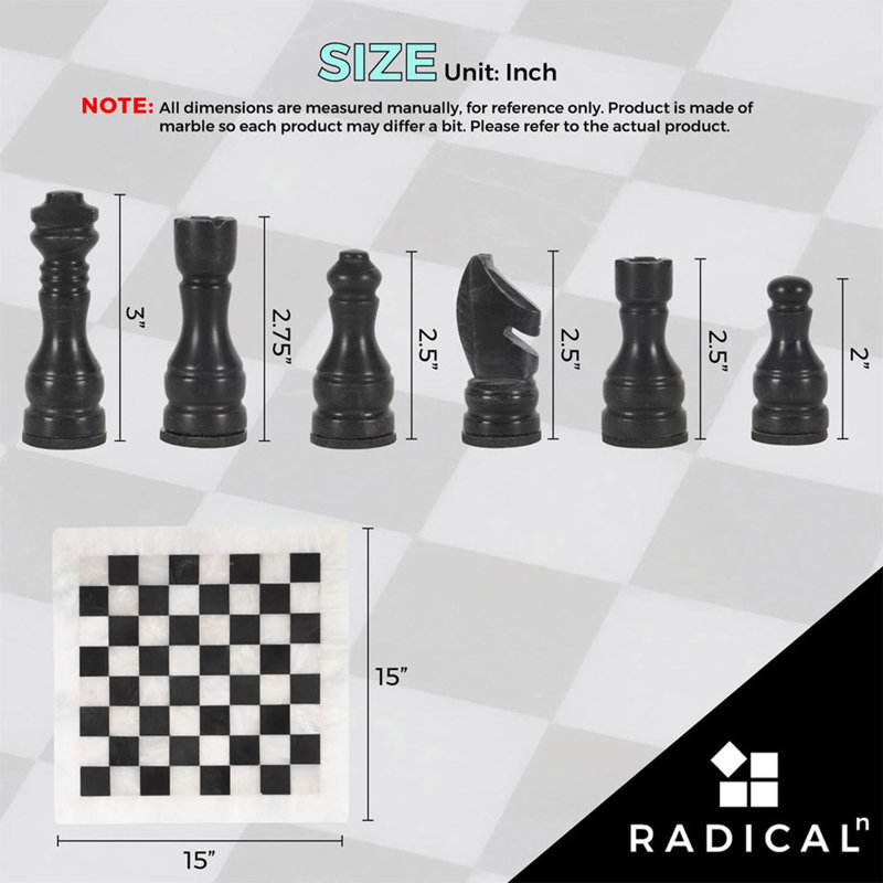 RADICALn Handmade 18'' L Marble Chess Game Set, Black/Bronze