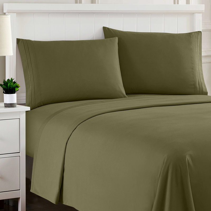 Luxurious Classic Soft Solid 1800 Series Microfiber Sheet Set, Various Colors and Sizes, Full, Olive