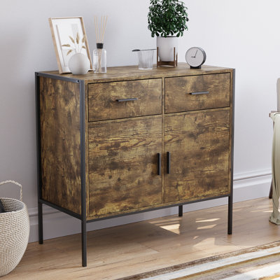 Sylvie 2 Drawer, 2 Door Industrial Rustic Sideboard Cabinet For Living & Dining Room