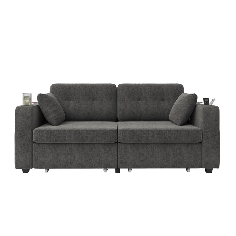Canapé modulaire moderne à 3 places, canapé en chenille avec port USB et porte-gobelet, facile à installer, Gris