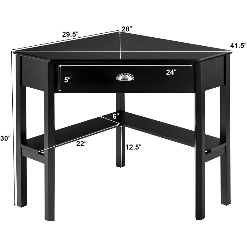 Corner Desk With Drawer And Storage Shelves, Space-Saving 90-Degree Triangle Computer Desk For Home Office, Bedroom, Or Makeup Vanity