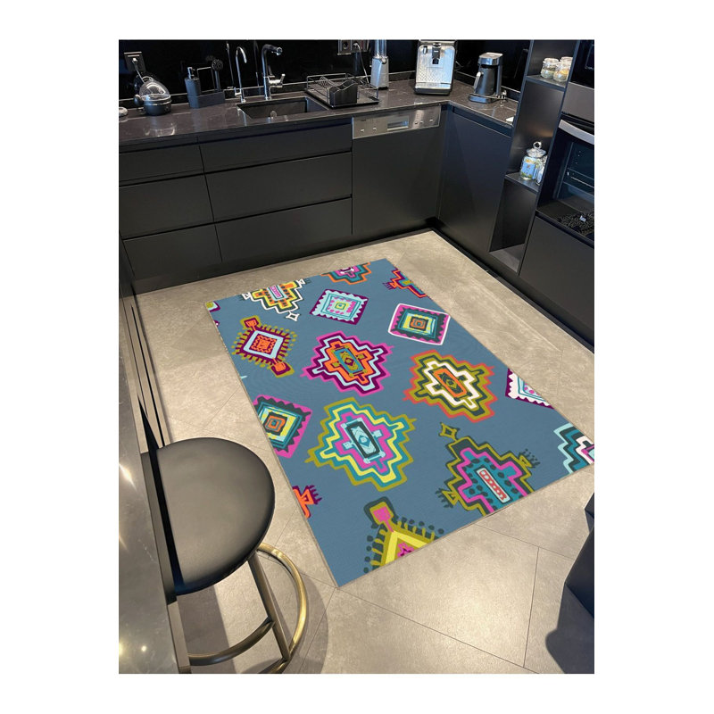 Multi Color Mixed Geometric Figure Pattern Modern Decorative Machine Washable Area Rug, Runner 3'3" x 6'7"