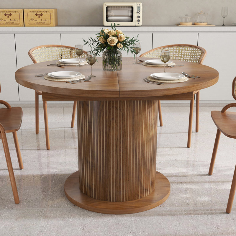 Table de salle à manger extensible ronde 43-59 "pour 4-6 personnes, table de cuisine de ferme, Noyer