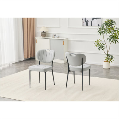 Slate Gray Faux Leather Dining Chair Set of 2, Modern Upholstered Side Chairs with Metal Legs