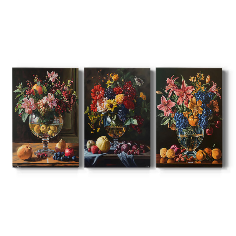 FLORAL Series DCCxxxviii - Toile tendue sur mesure - 3 pièces, H 60 po x l 120 po