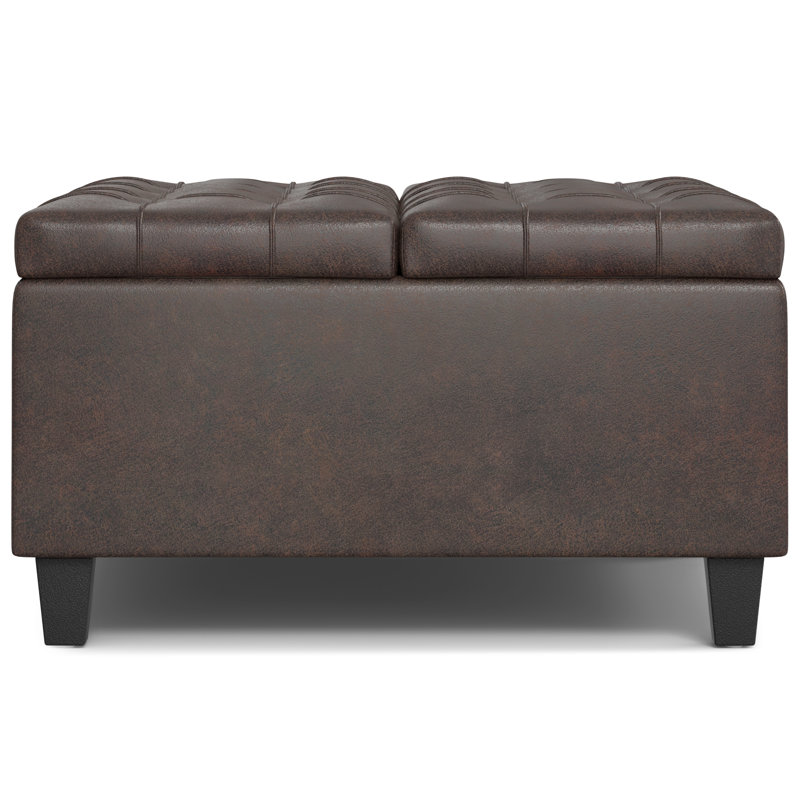Harrison Distressed Brown Tufted Vegan Leather Storage Ottoman