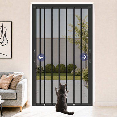 36"x80" Bi-Directional Retractable Screen Door  with Lock,Security Door,Heavy-Duty Aluminum Frame & Tearproof Mesh, Foldable Design for Front Door/Patio/Balcony, Rodent-Proof, Pest-Resistant