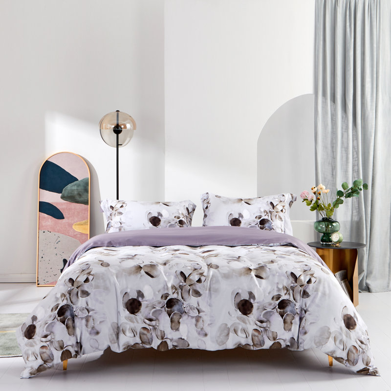 Lunaria Purple Hydrangea & Lotus Duvet Cover Set – 3 Piece, 100% Long-Staple Cotton, Soft & Breathable