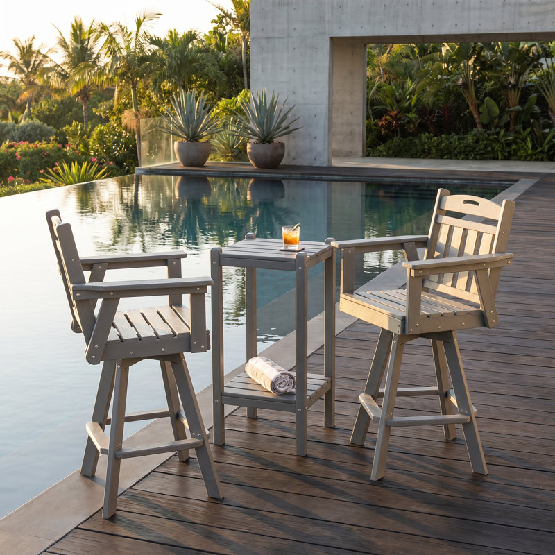 Chaises de salle à manger pivotantes en HDPE pour l'extérieur à haut dossier (ensemble de 2) + table d'appoint haute double couche