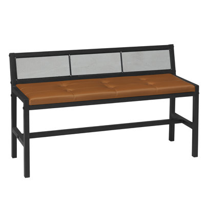 39.4'' Leather Upholstered Bench with Back, Dining Bench Kitchen Bench with Metal Legs