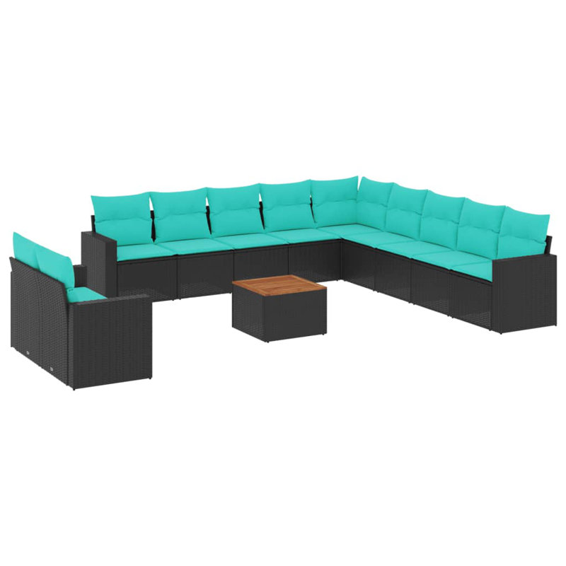 Ensemble de canapé de patio 12 pièces avec coussins en rotin de polyester, Bleu clair, Noir