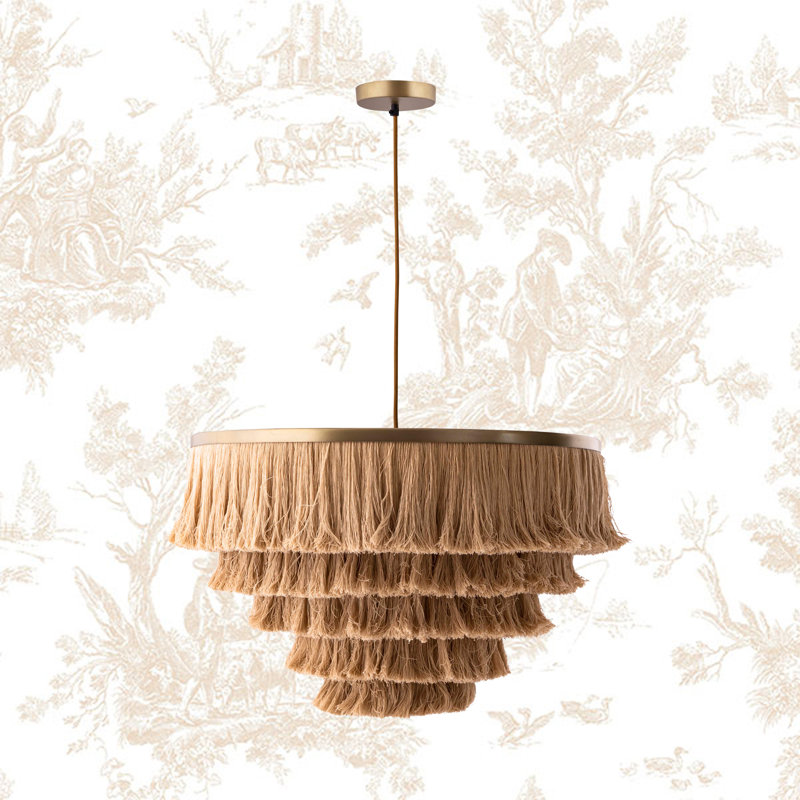 Natural Fringe Cotton and Brass Pendant Light