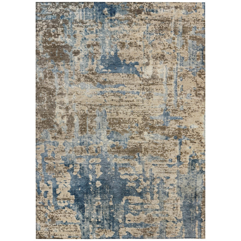 Machine Washable Indoor/Outdoor Chantille ACN2750 Abstract Rug, 10' x 14', Brown