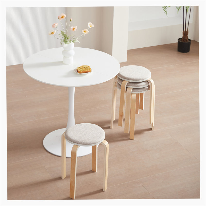 Set Of 4 Stackable Stools, Round Backless Chairs