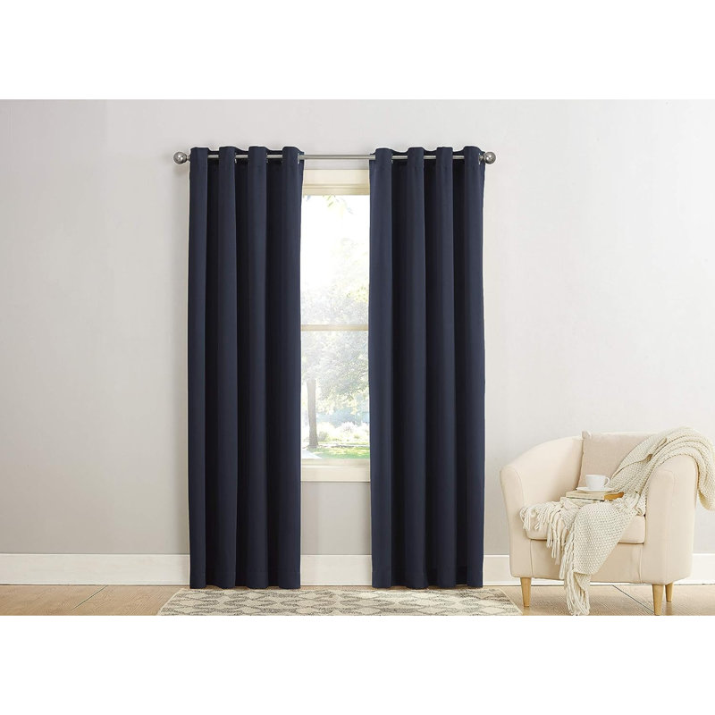 Rideau en polyester, L 54 po x L 108 po, Bleu marine
