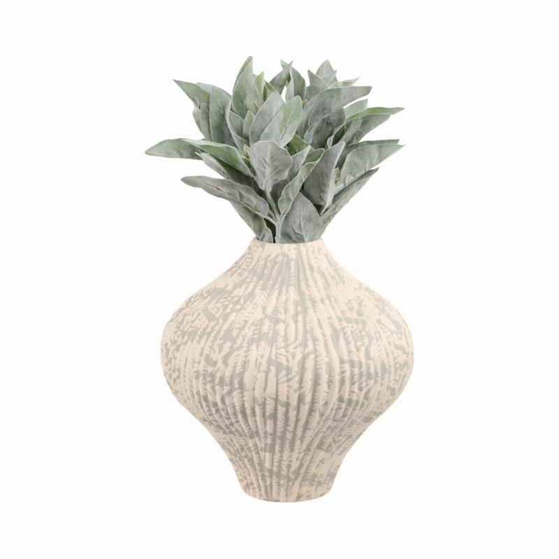 Earthenware Pottery Vase with Textured Design Modern Accent for Home Decor, 14" H x 14" W x 14" D