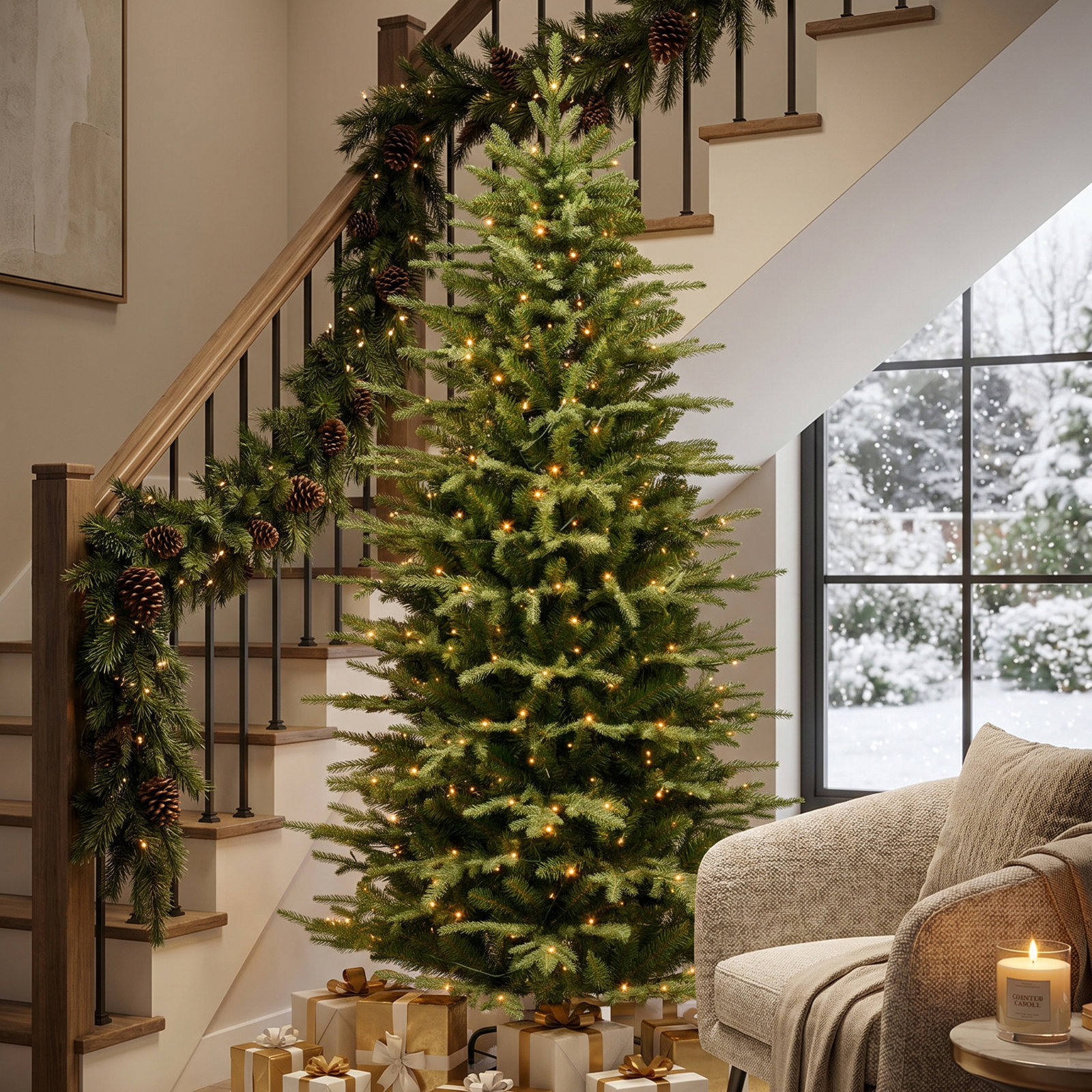 Slim Pre-Lit Fir Christmas Tree, 6' H