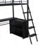 Lit mezzanine simple en métal avec DEL, bureau et 4 tablettes de rangement, noir