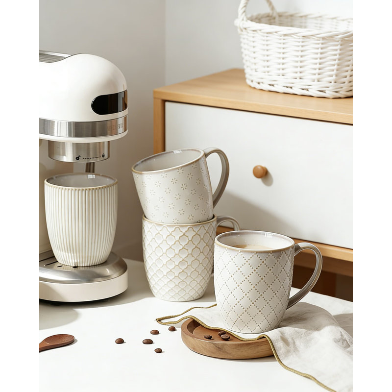 Ensemble de tasses à café en céramique de 4 tasses de poterie texturées de 12 oz pour café et thé, allant au micro-ondes et au lave-vaisselle pour un usage quotidien