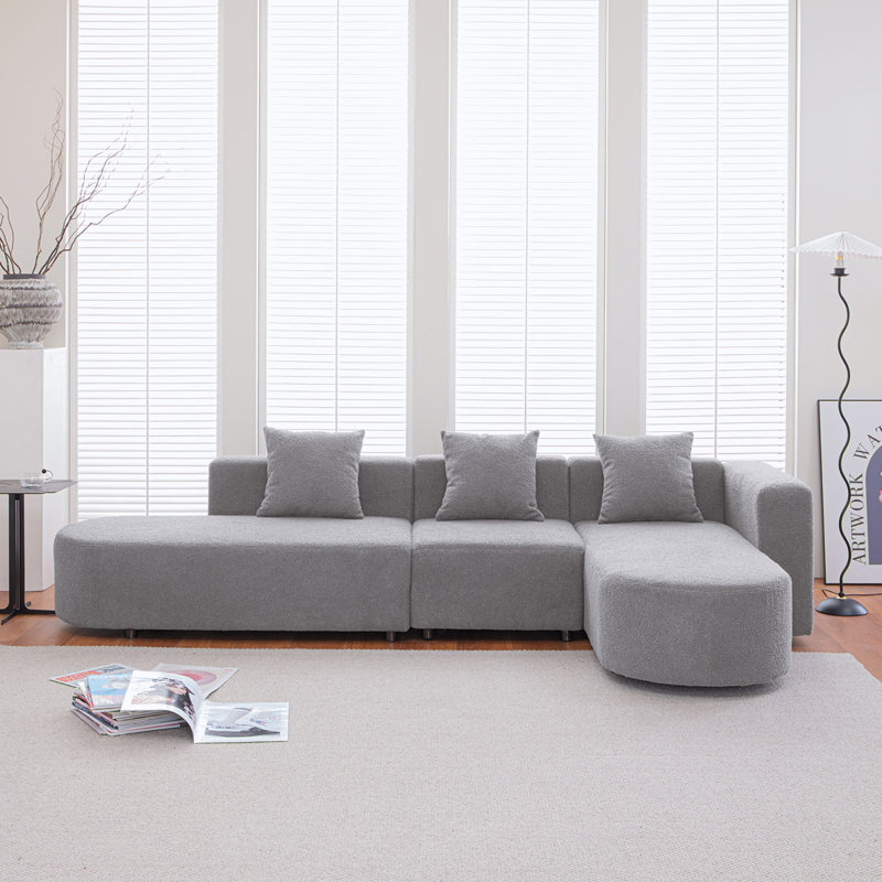 Canapé modulaire Elra, 100% polyester gris, Orienté à droite