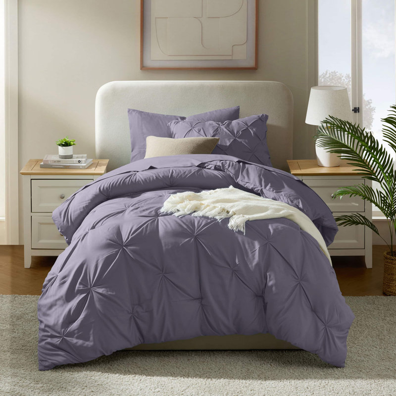 Ensemble d'édredon plissé avec draps Bed-in-a-Bag, Mauve gris, Édredon simple + 4 pièces supplémentaires