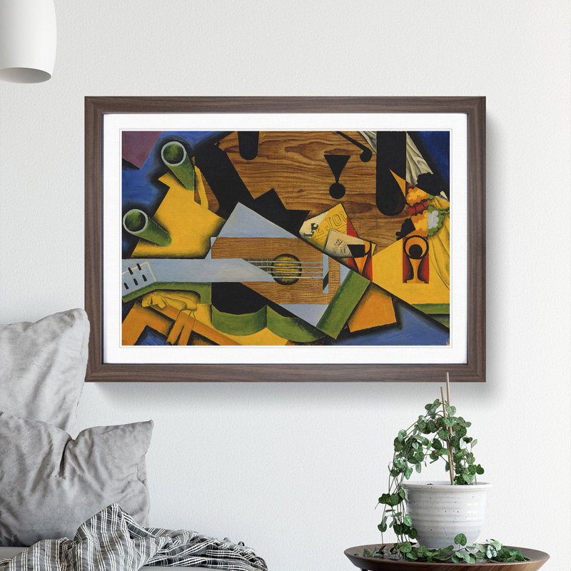 Still Life with Guitar by Juan Gris - Picture Frame Painting, 36cm H x 48cm W x 2cm D, Walnut Framed